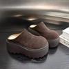 Women's Fashion Closed-toe Mules 2024new Womens Heightening Slippers Spring Autumn Suede Designer Thick-soled Slippers Zapatilla