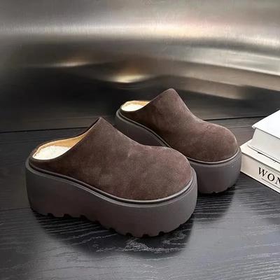 Женские модные закрытые мюли 2024new женские тапочки для увеличения роста весна-осень замшевые дизайнерские тапочки на толстой подошве Zapatilla