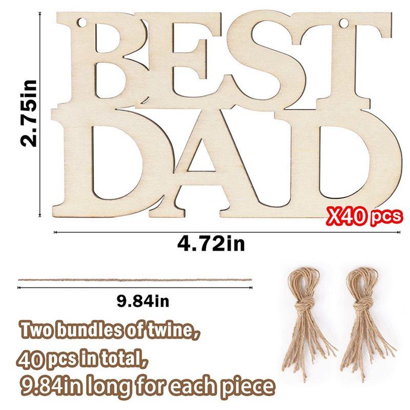 J1UL1N 120Pcs Best DAD Unfinished Wood Crafts, Gift Tags With String For Father's Day Gifts, Dad's Birthday Party Decorations