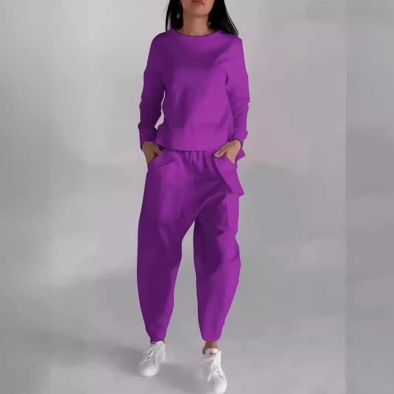 Spring and Autumn Women's Long Sleeve Top Fashion Tie Multi-Pocket Trend Sports Solid Colour Casual Pant Suit