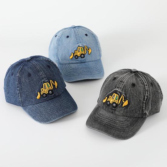 Детская шляпа унисекс, джинсовая бейсболка в стиле ретро, ​​мультяшная экскаваторная вышивка с длинными полями, защита от солнца, уличная шляпа от солнца