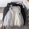 Jacket Women Solid Color Hoodies 2020 Autumn Winter Imitation Lamb Wool Korean Loose Plus Velvet Thick Zipper Sweatshirt Tops