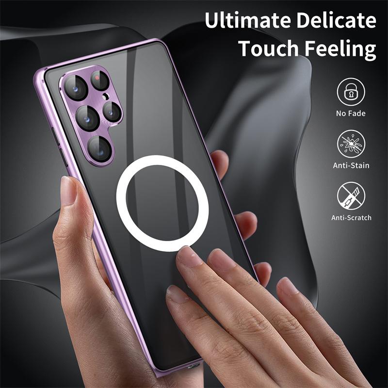 For Samsung Galaxy S22 Case S23 Ultra S21 Plus Magsafe 360° Full Closed Protection Aluminium Alloy Glass Magnetic Circle Cover