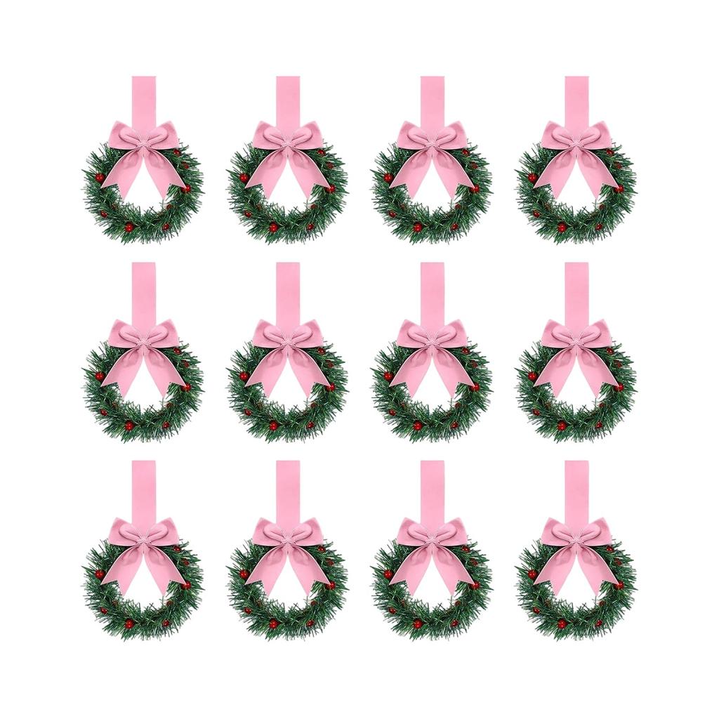 Рождественские венки для кухонного шкафа с клетчатой лентой-бантом, подвесные венки для дверей шкафа, декоративные венки для кухонного окна, наружного и внутреннего праздничного декора