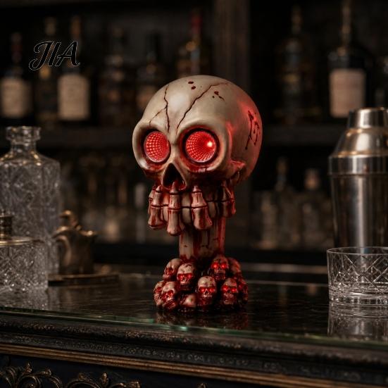 Escape Room Skull Prop Halloween Ornament, with Red LED Eyes Horror Light, Durable Creepy Decoration Resin Decoration, for Haunted Houses Bars