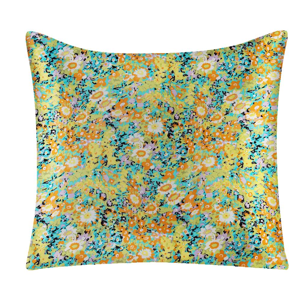 100 Percent Silk Pillowcase Floral Print Both Sides With Zipper Multicolor Decorative Throw Pillow Cushion Cover