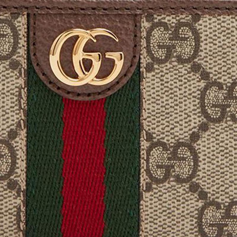 Gucci Ophidia Пресбиопия Логотип Полосатый Плетеный Холст Кожаный Патч Держатель для карт Держатель для карт Унисекс Стиль для пары Эбеновое дерево/Коричневый