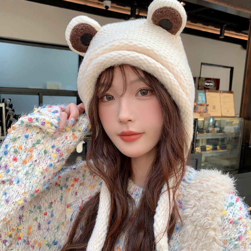 Шапка женская осенне-зимняя симпатичная пуловерная шапка-ушанка интернет знаменитость мультфильм наушники лягушка вязаная шерсть волосы с шапкой прилив