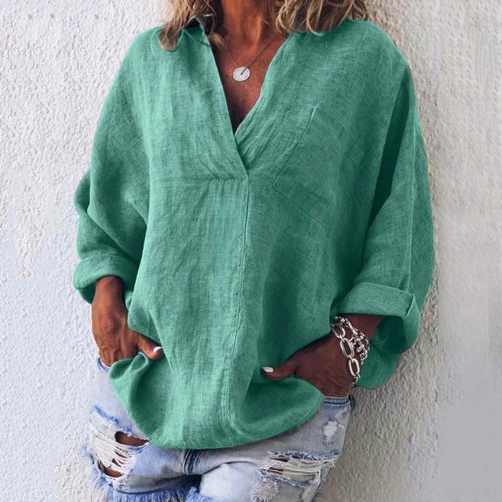 Boho Womens Long Sleeve Cotton Linen Kaftan Ladies Baggy Blouse Tee Shirt Tops