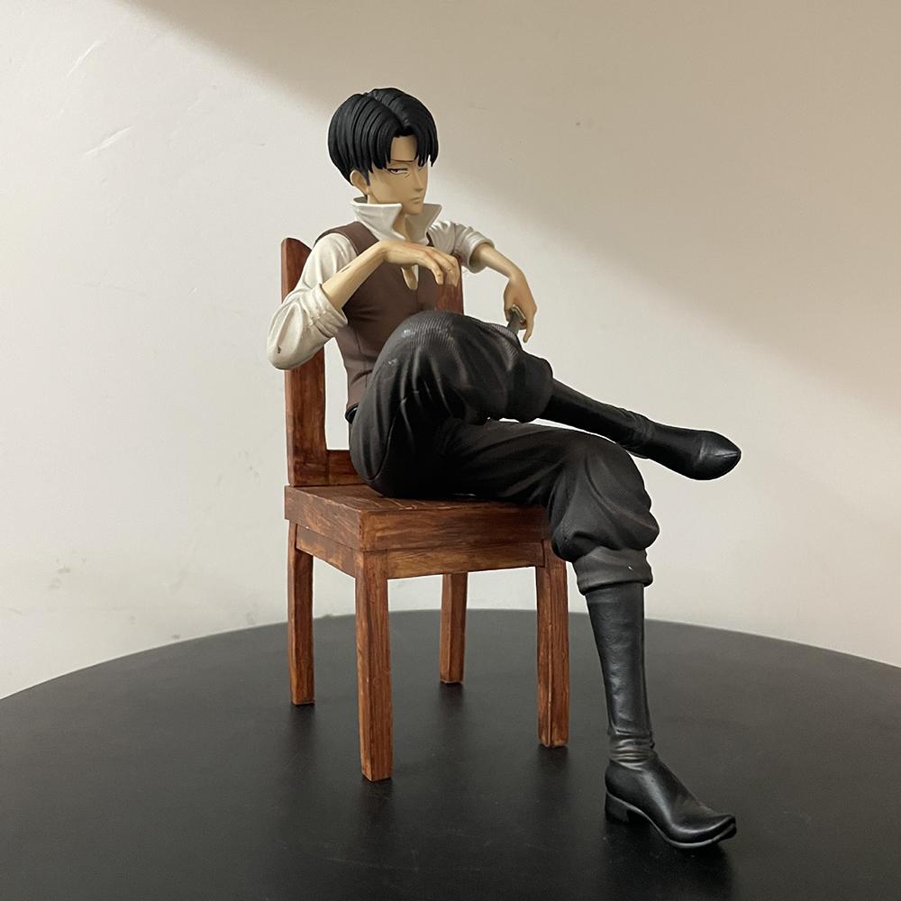 19cm Attack on Titan Levi Ackerman Sitting Posture PVC Action Figrue Anime Figure Model Toys Collection Doll Gifts