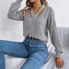 Autumn Winter Casual Hollow Out V-neck Twist Pullover Sweater Long Sleeve Casual Fashion Elegant Casual Tops Ladies Office Streetwear Simple Clothing