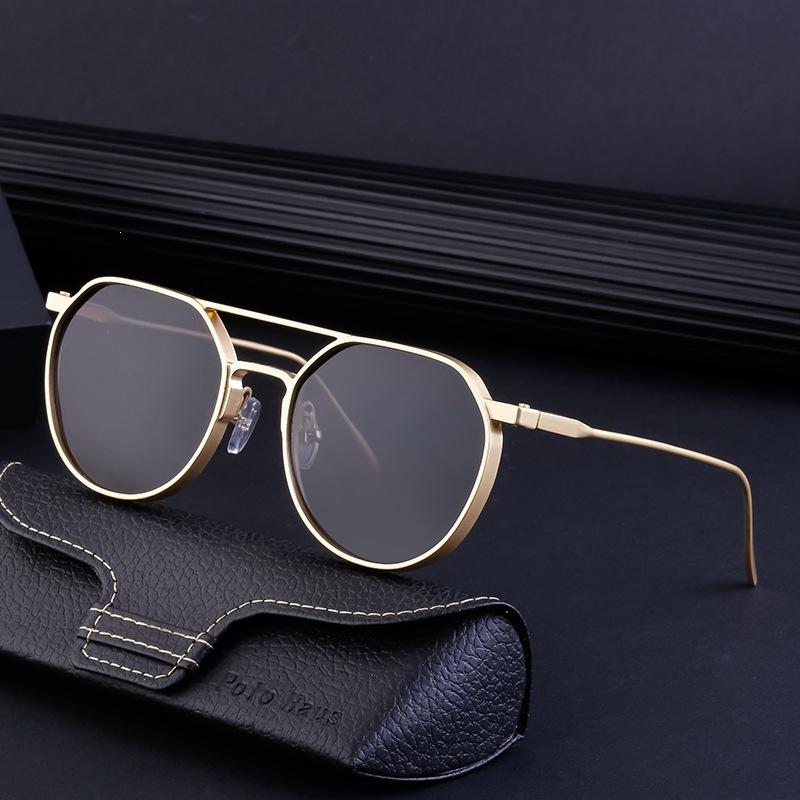 Vintage oval frame sunglasses men's metal double beam driving sunglasses shadesUV