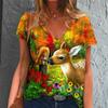Женщины Девочки Летняя мода Повседневный пуловер Топы V-образный вырез Короткие рукава Принт Футболка