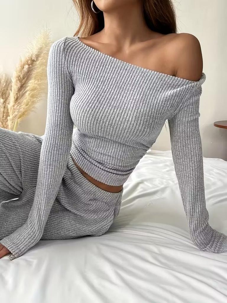 European and American fashion casual suit women's long-sleeved autumn and winter two-piece set, open-button top and trousers