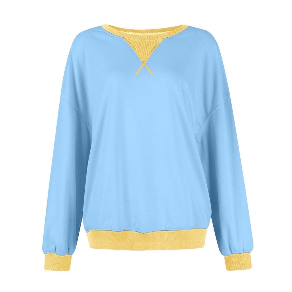 Женская толстовка большого размера с цветными блоками, толстовки с длинным рукавом, рубашка с круглым вырезом, осенний пуловер, топ, модная одежда