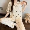 Pajamas women's summer wrinkled cloth short-sleeved trousers ins wind sweet love striped thin student loungewear