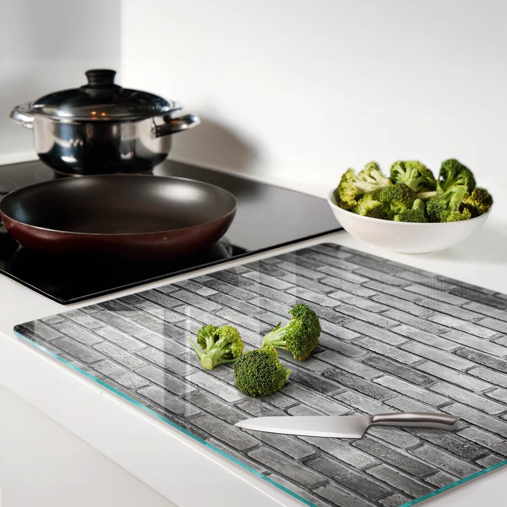 Tempered Glass Kitchen Board with Decorative Graphics Brick Wall 60x52 cm