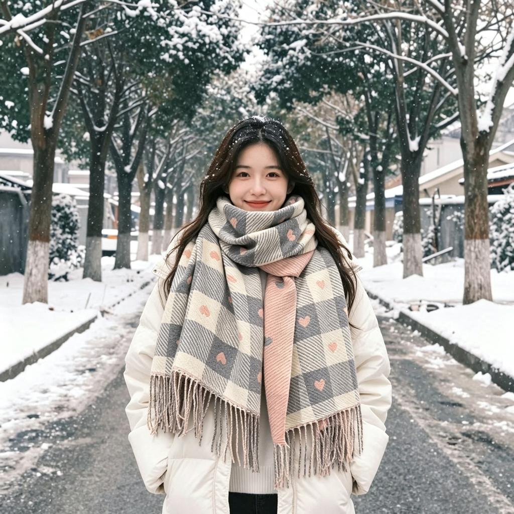 Harbin Tourism Blue Scarf Women's Autumn and Winter Atmosphere Advanced Warm Equipment Northeast Wear Scarf
