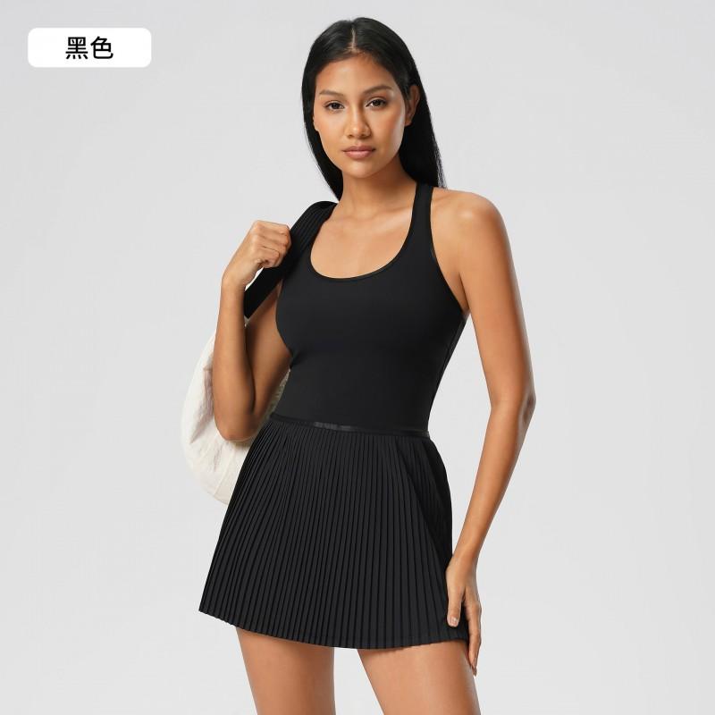Womens Athletic Dress With Built-in Bra Support Pleated Skirt Yoga Tennis Gym Workout Sportswear