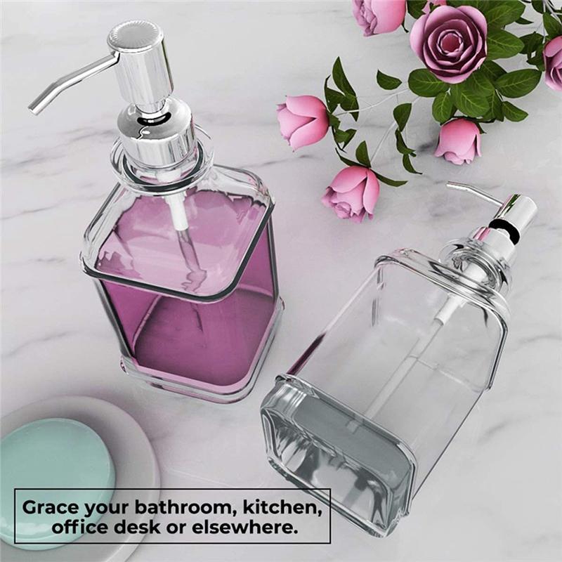 AEE2-Glass Soap Dispenser With Rust Proof Stainless Steel Pump Refillable Hand Soap Dispenser Bathroom Soap Dispenser