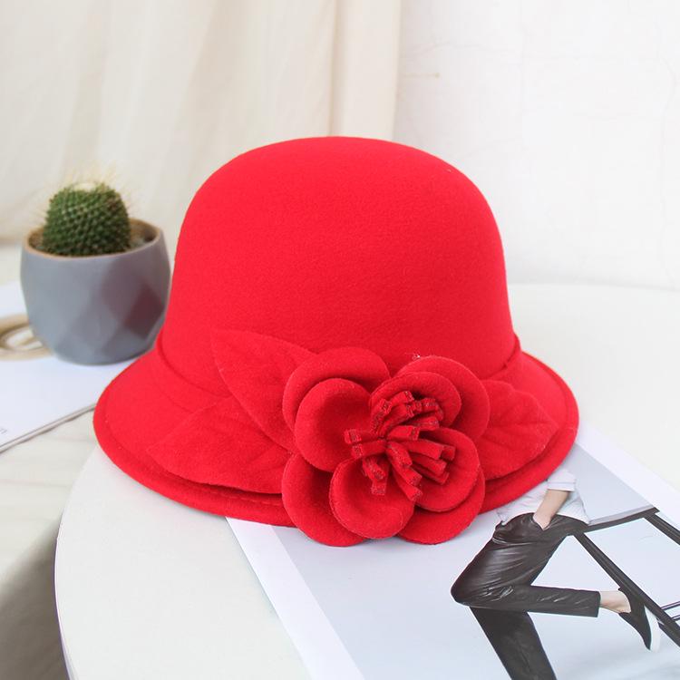 Шляпа Женская Осень Зима Британская Шерстяная Вязаная Шляпа Модная Цветочная Шляпа-Ведро Теплая Фетровая Шляпа-Цилиндр