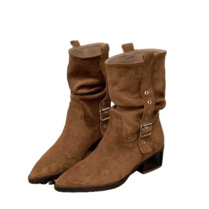 Пряжка на ремне Брюки Spice Girls Ботинки Короткие ботинки Женские Осенние Новые Нишевый дизайн Короткие ботинки