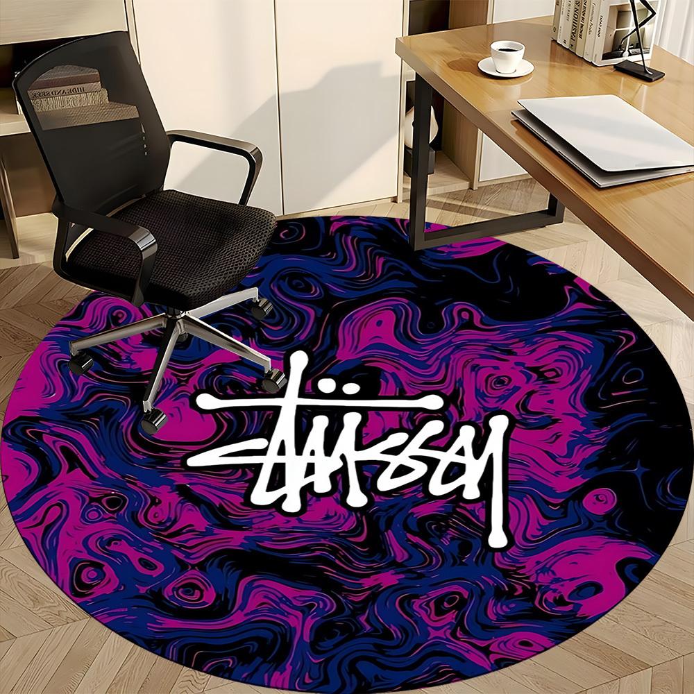 1 шт. Круглый коврик Stussy Office - Идеально подходит для декора офиса или кабинета, Машинная стирка, Нескользящая основа, Декоративный коврик для пола