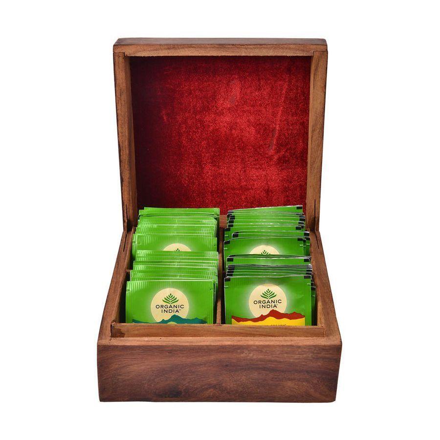 Подарочный чайный набор в деревянном футляре (60 пак), Deluxe Wooden Gift Box,  Organic India