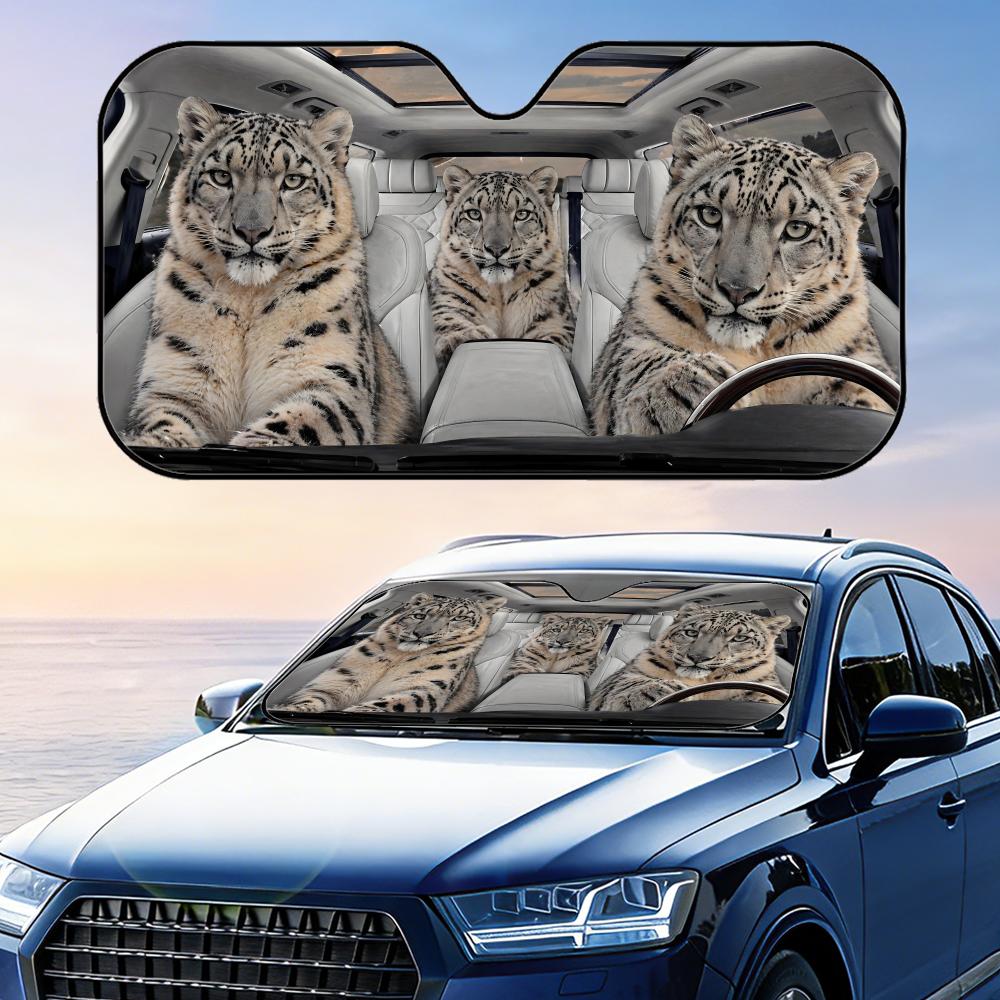 Animal Snow Leopard Driving Sun Visor Foldable Universal Car Windshield Sun Shade UV Protection Heat Insulation Foldable Cover