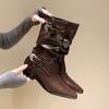 Модная обувь для женщин 2024 года, горячая распродажа, женские сапоги без застежек, модные металлические украшения, современные сапоги, женские сексуальные сапоги до середины икры с острым носком