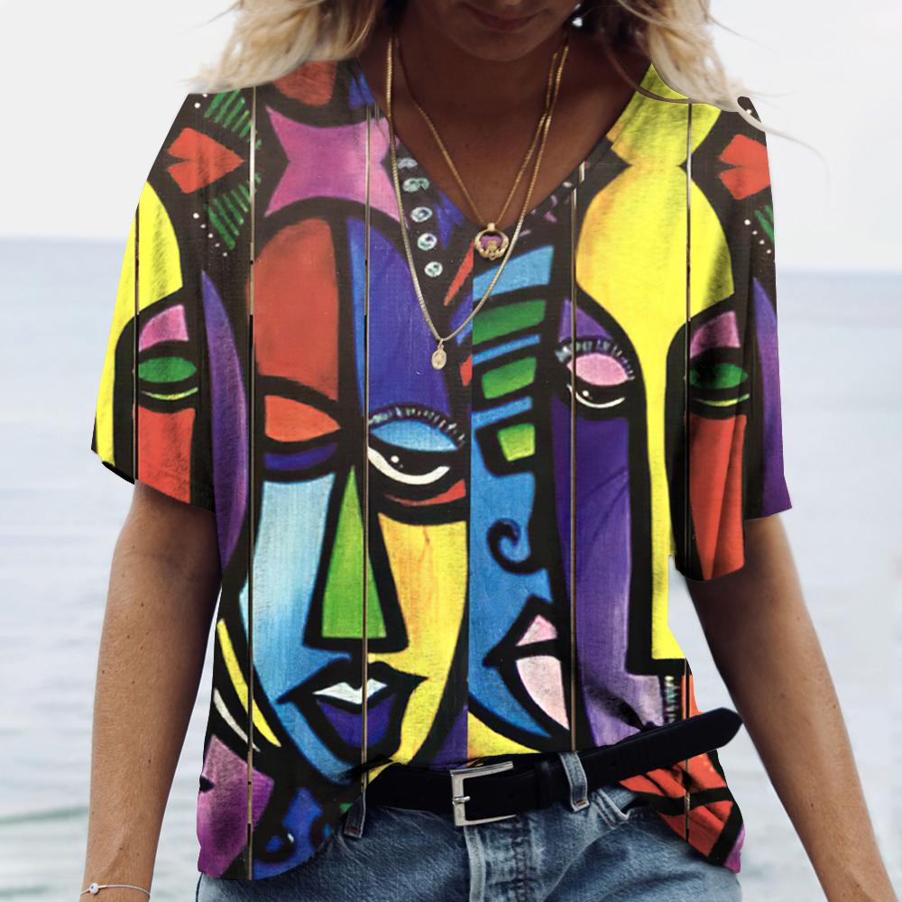 Модная женская футболка с абстрактной графикой для девочек и 3D-принтом с коротким рукавом, летняя футболка большого размера, одежда из полиэфирного волокна