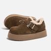 Woman Thickened Fur Plush Thick-soled Shoes Vintage Round Toe Buckle Buckle Boken Shoes 2024 Autumn Winter New Warm Cotton Shoes