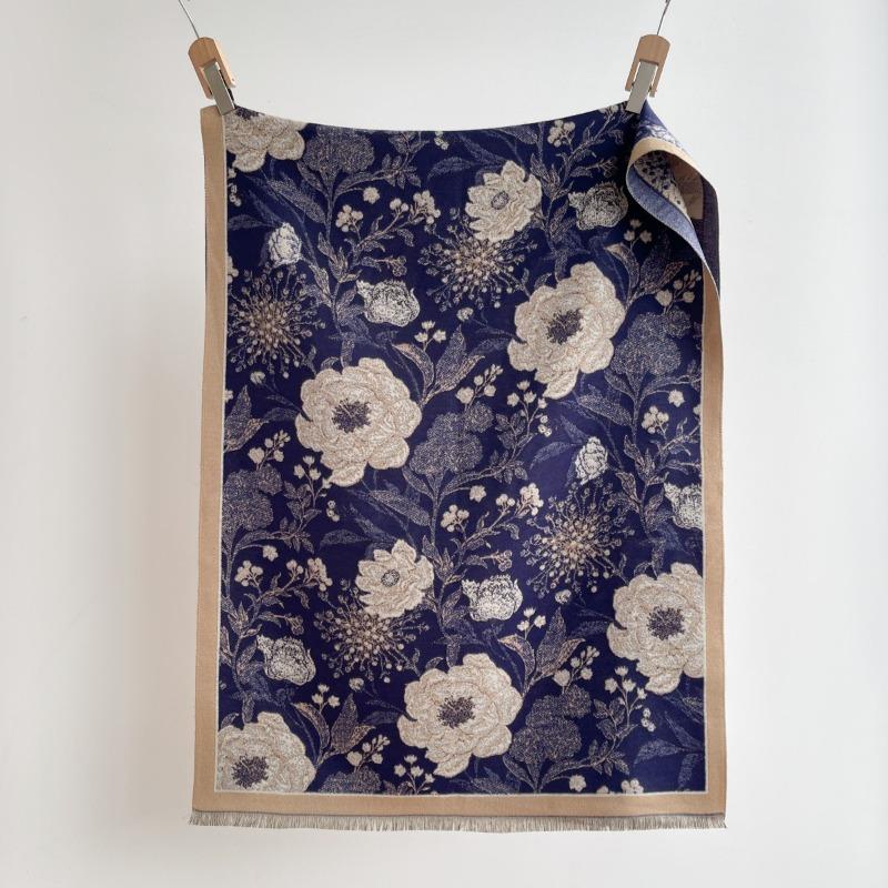 Women Elegant Vintage Large Floral Thick Warm Scarf Shawl For Autumn Winter