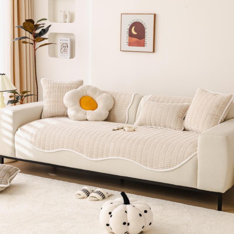 1pc Irregular Furry Sofa Towel for Living Room Winter Thick Plush Non-slip Sofa Cover L Shape Sofa Cover