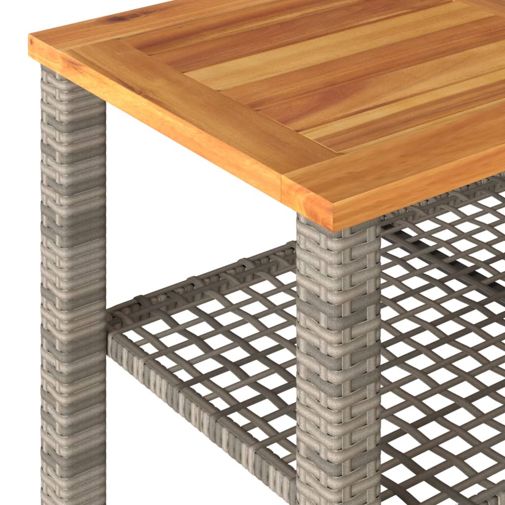 Garden Table Gray 70x38x42 cm Poly Rattan Acacia Wood