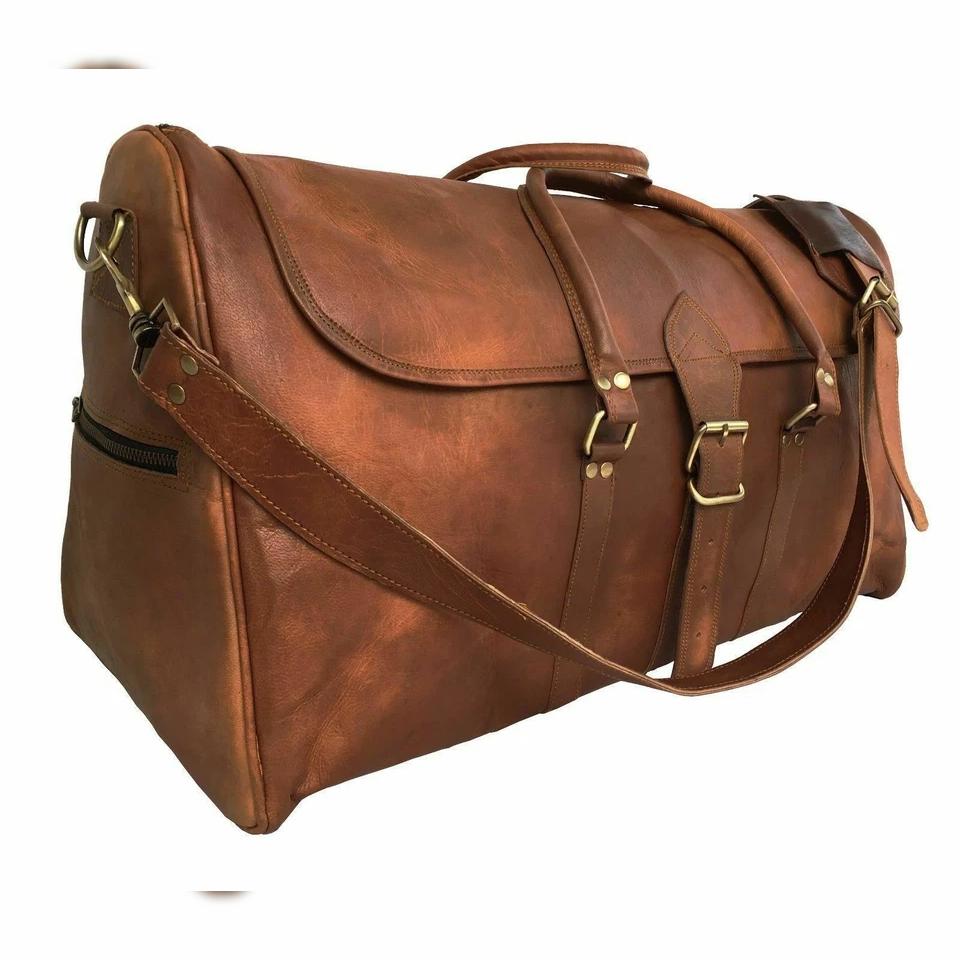 Goat Leather Brown Gym Duffel Travel Luggage Genuine Men Bag Bags Vintage