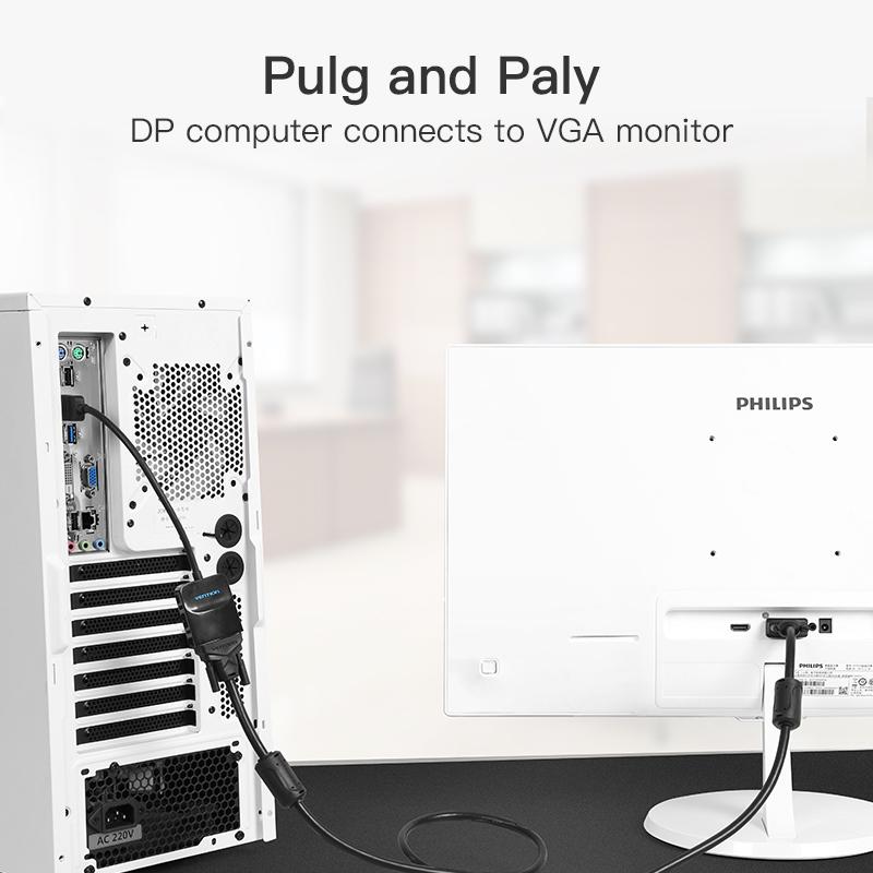 Адаптер Vention Displayport to VGA 1080P Display Port Male to VGA Female Converter для проектора HDTV монитора DP to VGA адаптер
