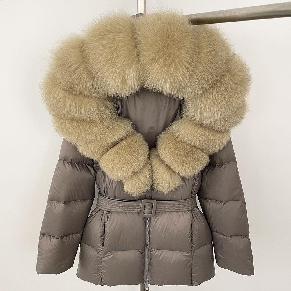 OFTBUY 2024 Белый утиный пух пальто толстый теплый 90% зимняя куртка женская натуральный мех енота лисы воротник с капюшоном женский повседневный