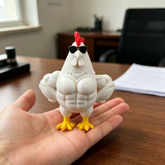 3D-печатная фигурка мышечной курицы Забавная крутая статуэтка петуха в солнцезащитных очках Коллекционная статуэтка мускулистого петуха Настольное украшение для дома Офиса Исполнительного стола