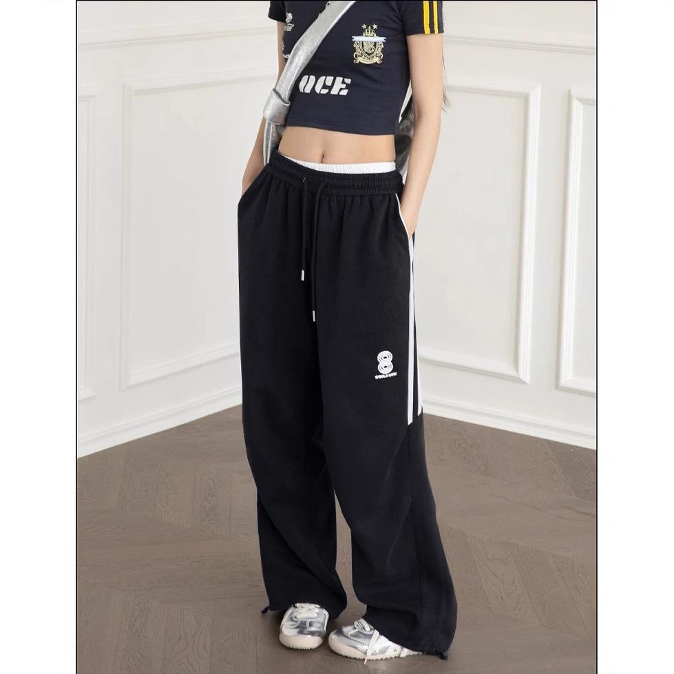 Темно-синие женские широкие спортивные штаны: Повседневные джазовые брюки для уличных танцев на весну/лето
