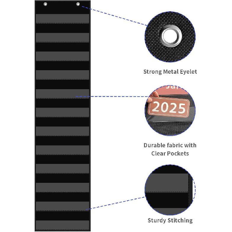 Ширина 10 дюймов x Высота 48,25 дюйма Карманная таблица со словами для класса с 12 прозрачными карманами, Черная стандартная карманная таблица для класса и дома для полосок с предложениями, Reble