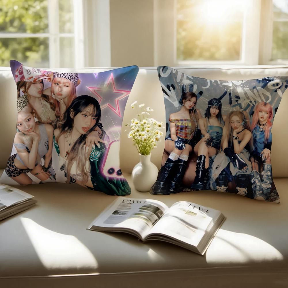GirlGroup Kpop KKISS OF LLIFE Cushion Cover Pillowcase Antidustmite Invisible Zipper Short Plush Sofa Cushion