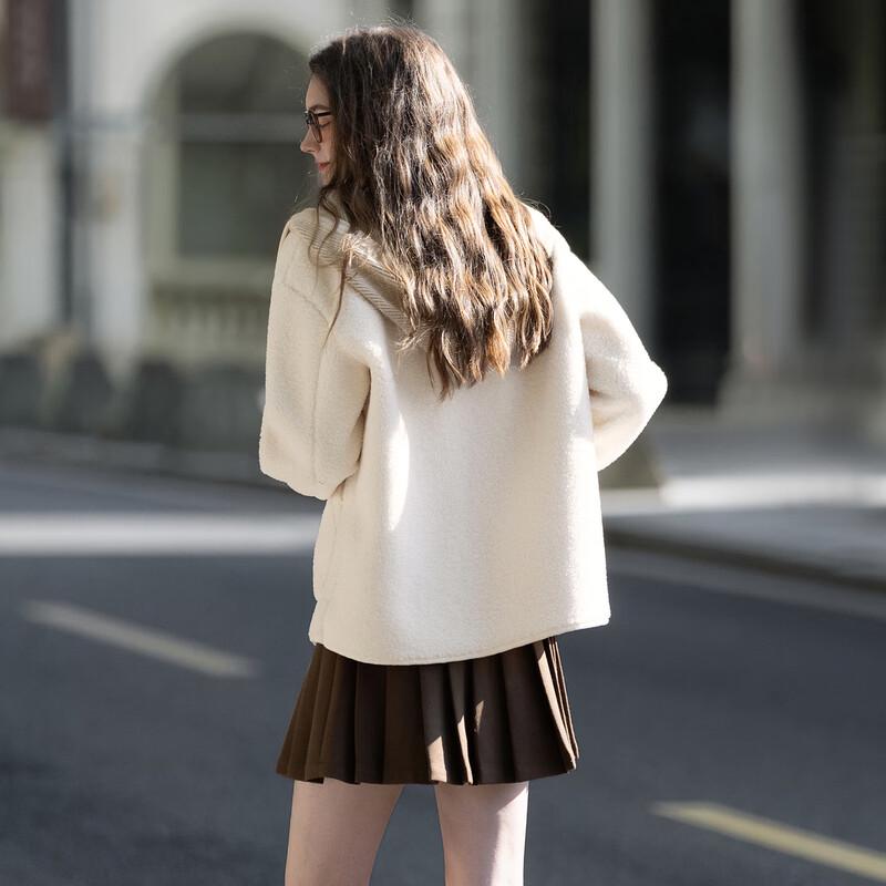 TonLion Women's Faux Lamb Wool Two-Piece Look Hooded Jacket