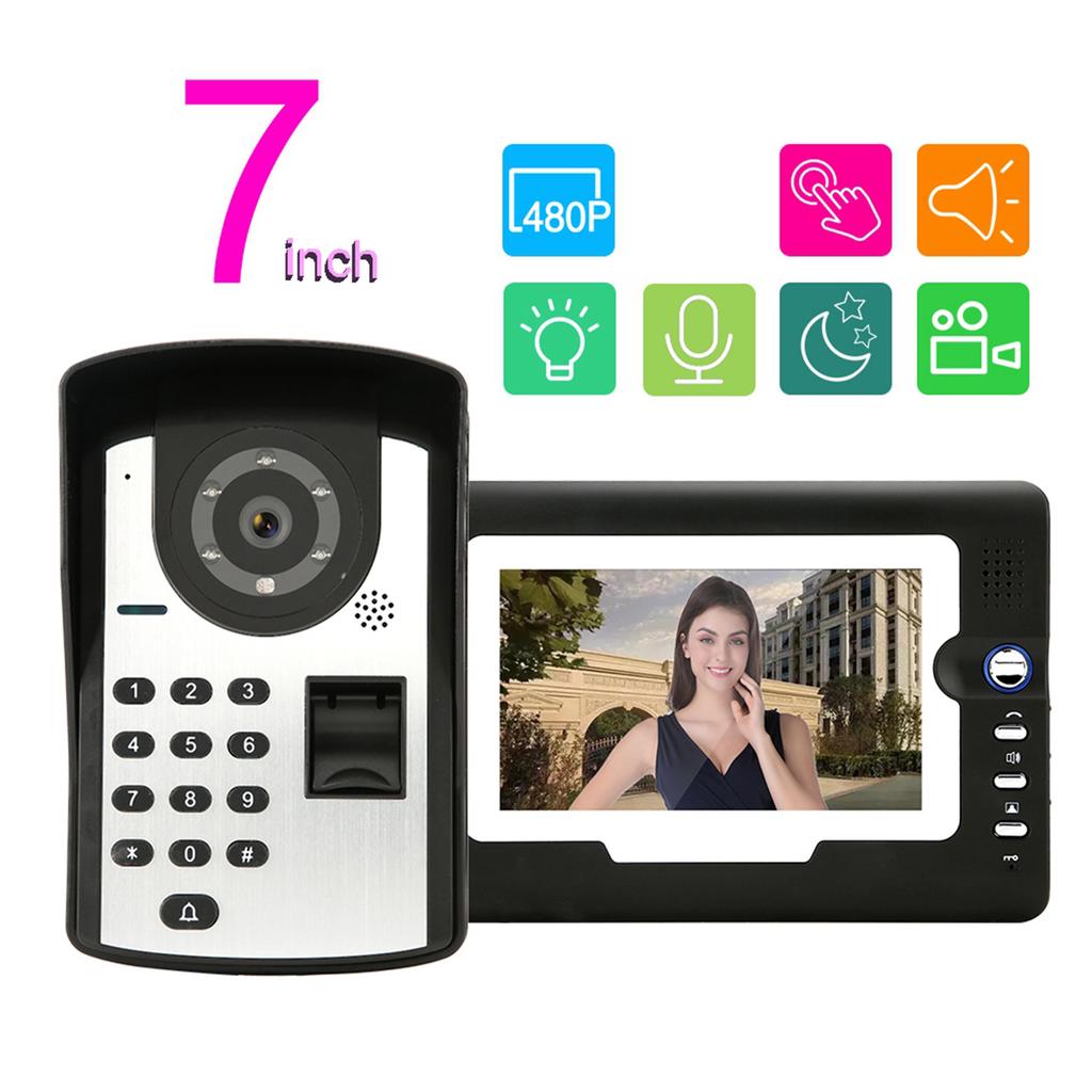7-дюймовый ЖК-дисплей Пароль Отпечатки пальцев Видеодомофон Визуальный Дверной Звонок
