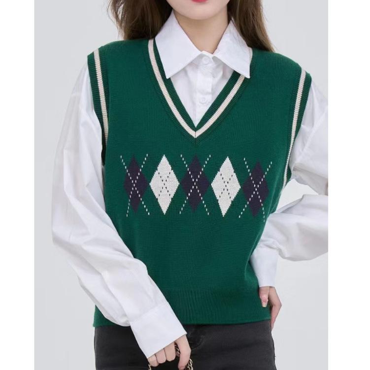 Осень 2023, новая мода, свитер, майка, вязаный жилет с v-образным вырезом для девочек