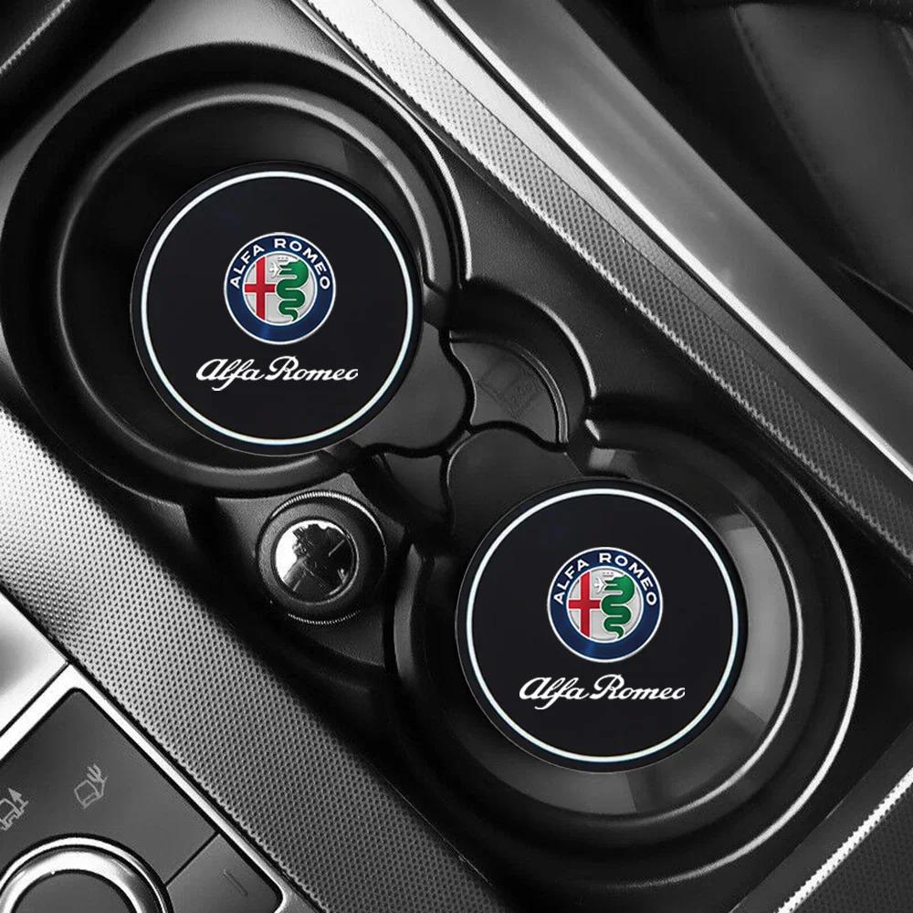 Car Stickers For Alfa Romeo 2Pcs Car Coasters Water Cup Slots Non-Slip Mat Waterproof Drink Pad For Alfa Romeo Giulia Stelvio Gi