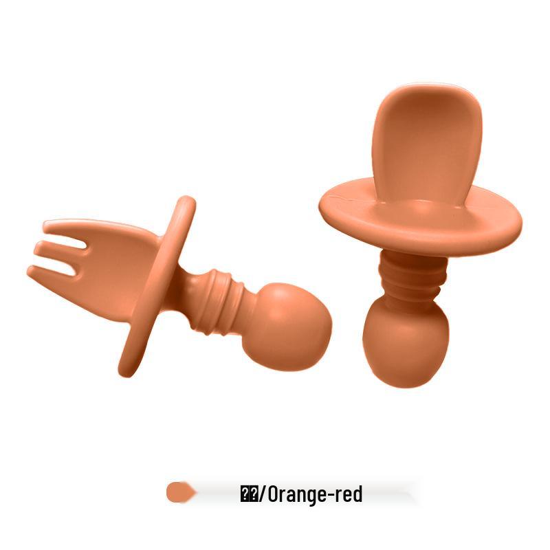 Детский набор вилки и ложки из пищевого силикона - Мягкая короткая вилка и ложка для прикорма и обучения