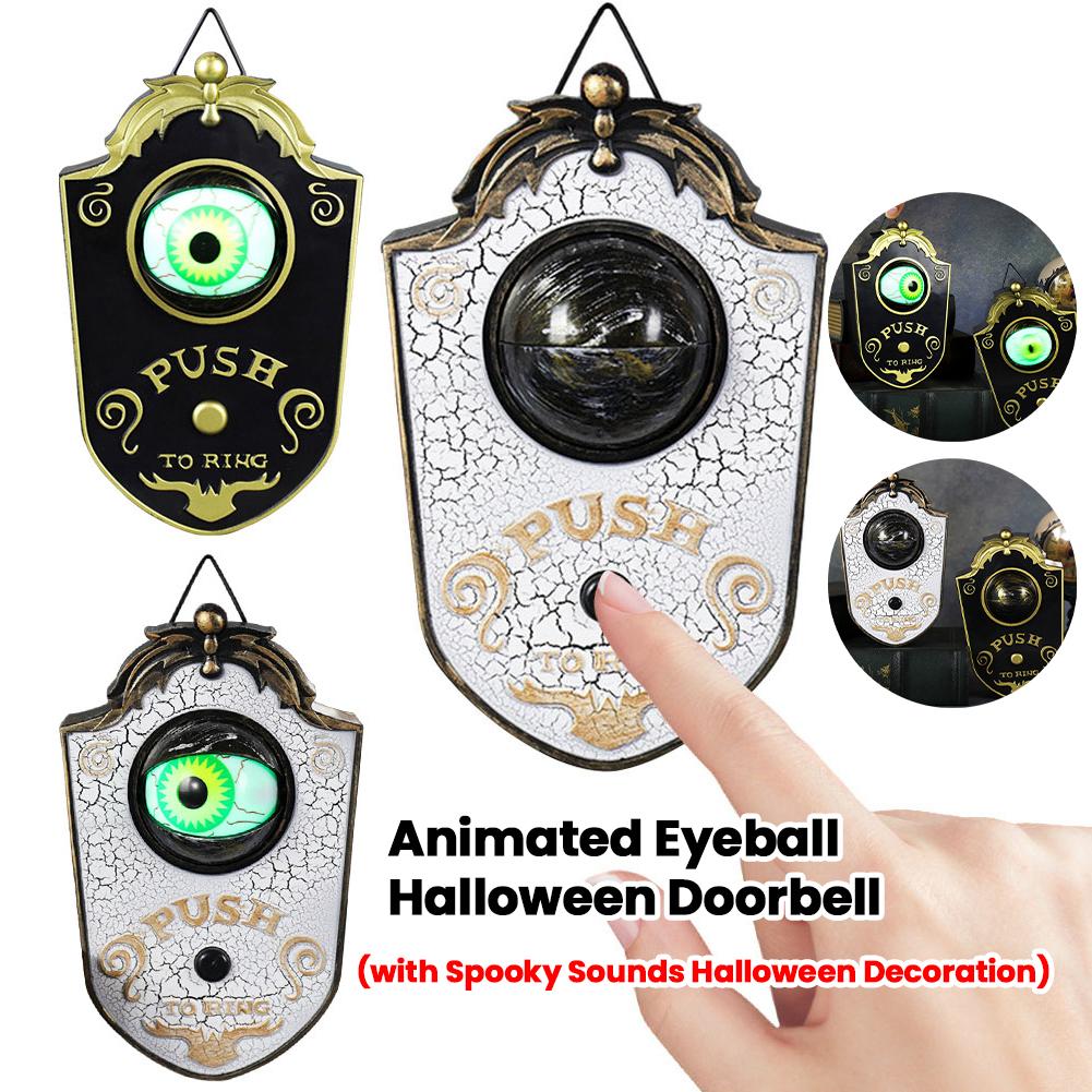 Анимированный Хэллоуинский Зловещий Глаз-Звонок в Дверь со Жуткой Звуковыми Эффектами, Светодиодный Подвесной Звонок, Реквизит для Хэллоуина 'Сладкое или Гадость'