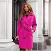 Women's  Winter Fashion Slim Fit Waist Belt Flip Collar Woolen Coat Trench Coat Trench Mid-length Coat