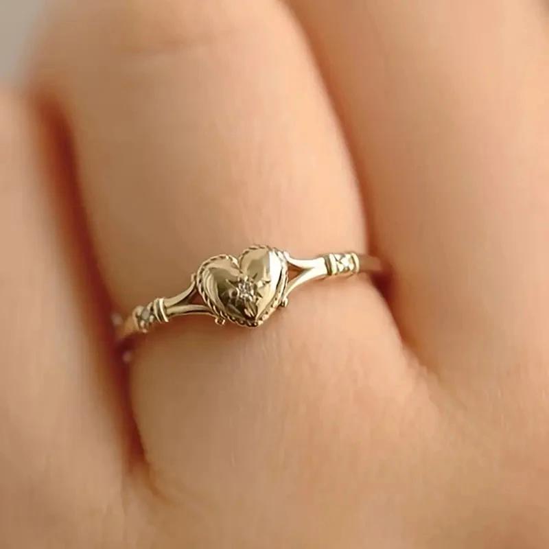 Huitan Модные женские кольца золотого цвета с дизайном сердечек, инкрустированные сверкающим кубическим цирконием, для свадебной вечеринки, помолвки, аксессуары, подарок